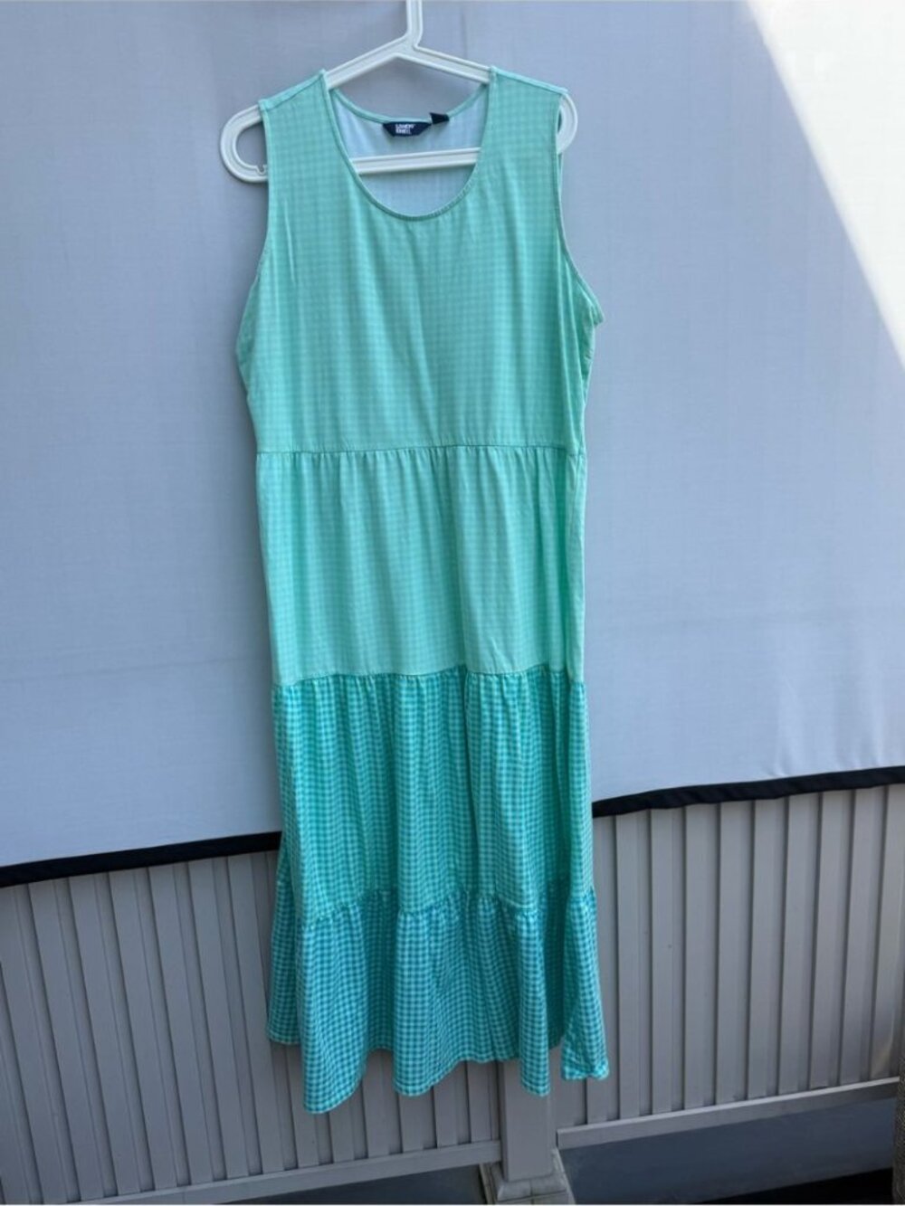 LANDS’ END green gingham check tiered maxi tank dress size XL/18 - Picture 2 of 8
